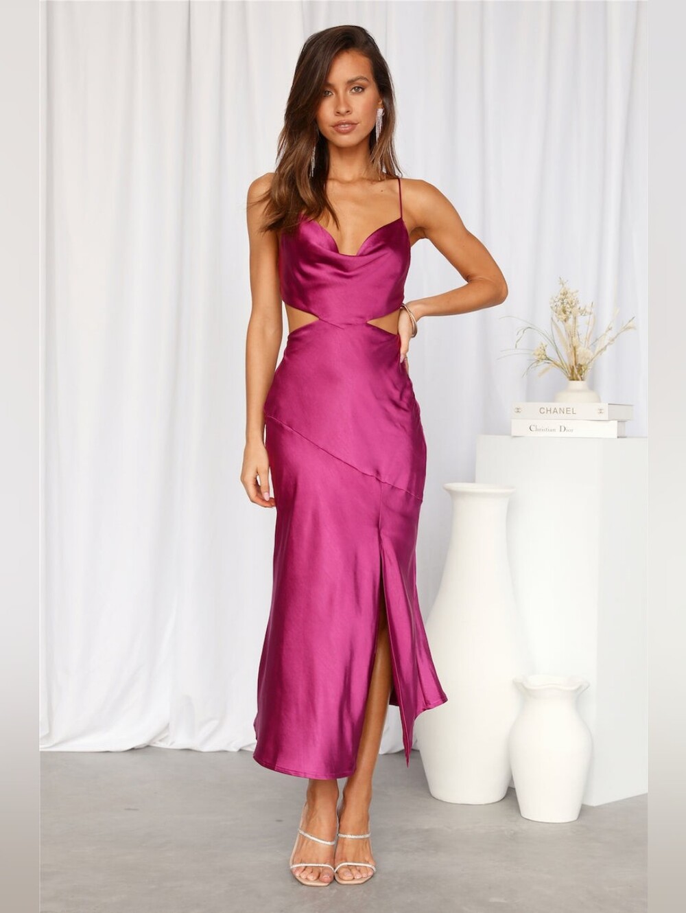 Hello Molly Purely Charmed Fuchsia Satin Midi Dress XS Saints Secrets